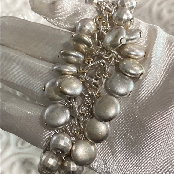 Silver Champagne Shimmery Disco Bead Charm Layered Bracelet Whimsical Vintage - Picture 12 of 16